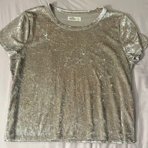 Hollister Velvet Short Sleeve Top - Silver Gray